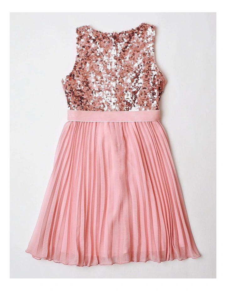 Star Junior Sleeveless Woven Sequin Dress with Pleated Skirt in Blush image 3