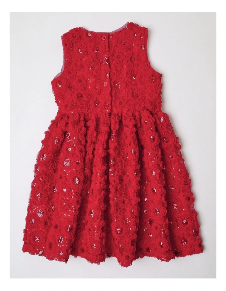 Holly Junior Sleeveless Fit and Flare Dress with Floral Rouleau in Scarlet image 3