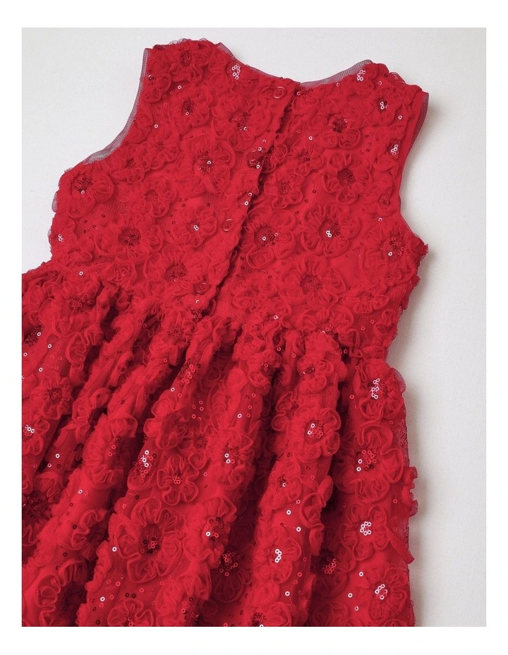 Holly Junior Sleeveless Fit and Flare Dress with Floral Rouleau in Scarlet image 4