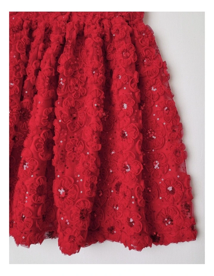Holly Junior Sleeveless Fit and Flare Dress with Floral Rouleau in Scarlet image 5
