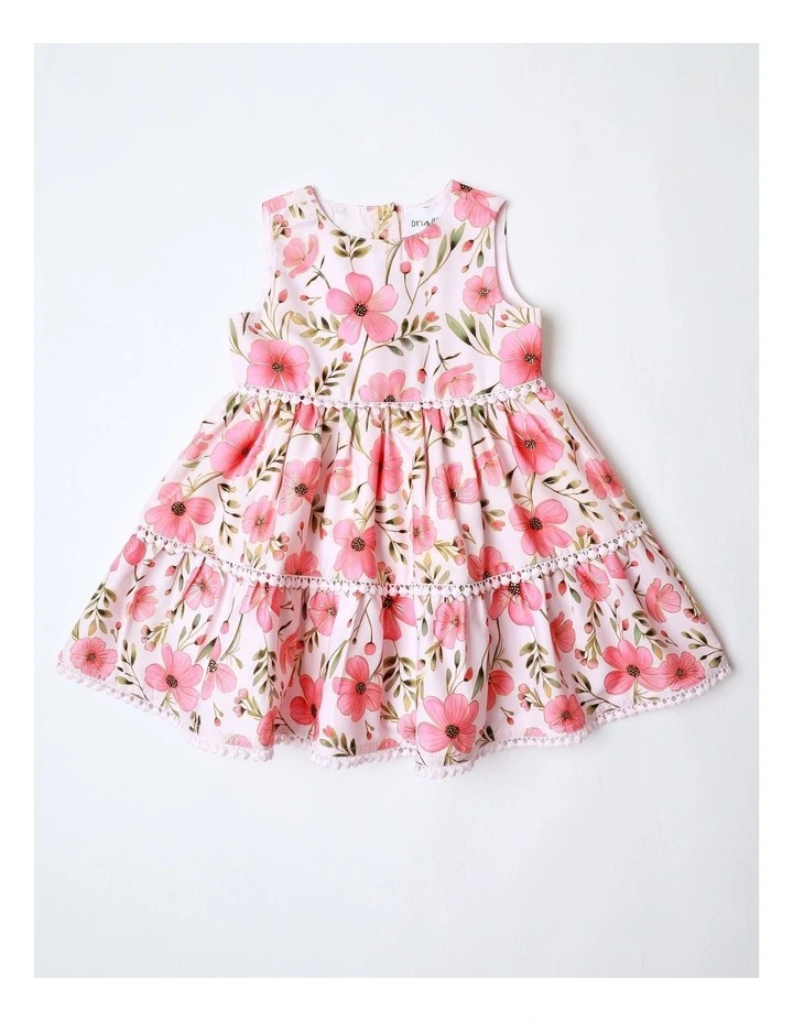 Emma Newborn Sleeveless Dress with Tiered Skirt in Pink image 1
