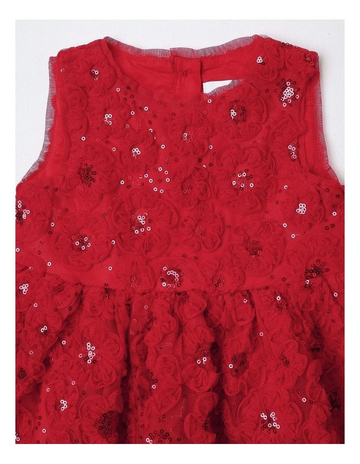 Skye Newborn Sleeveless Woven Fit and Flare Dress with Tulle Rouleau in Scarlet image 2