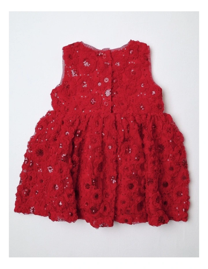 Skye Newborn Sleeveless Woven Fit and Flare Dress with Tulle Rouleau in Scarlet image 3