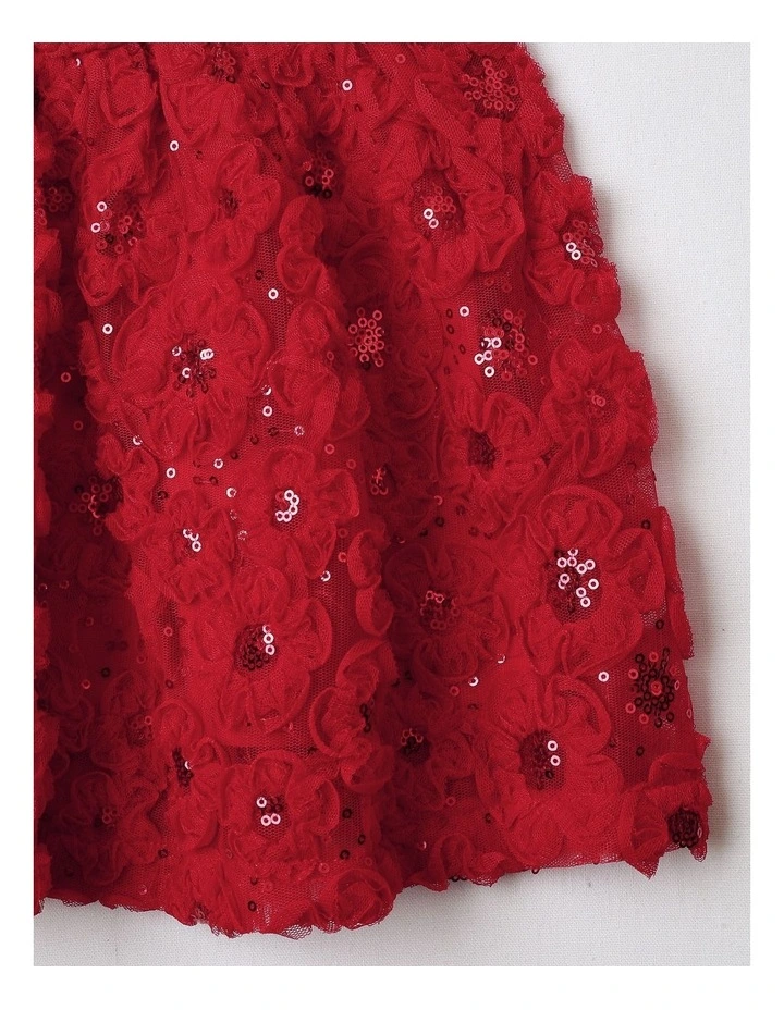 Skye Newborn Sleeveless Woven Fit and Flare Dress with Tulle Rouleau in Scarlet image 4
