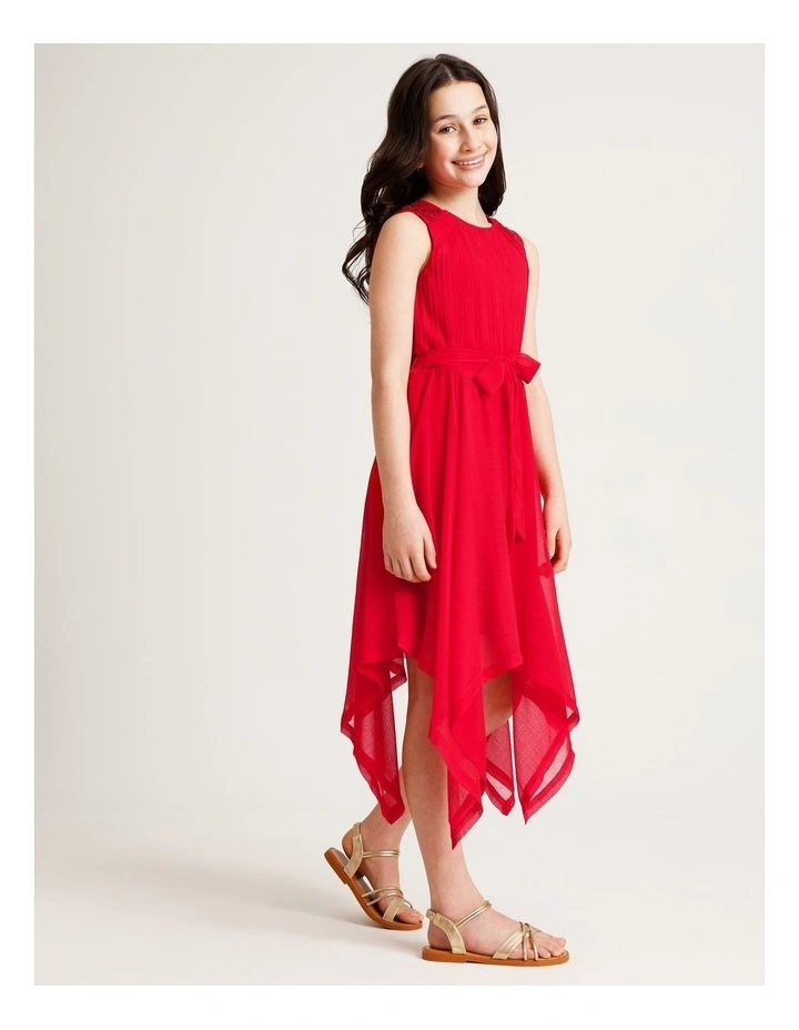 Olivia Senior Sleeveless Dress with Pleated Bodice and Handkerchief Hem in Scarlet image 2