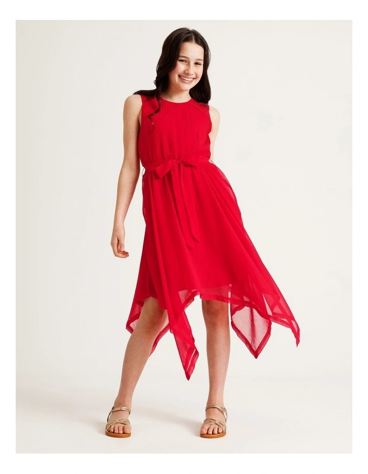 Olivia Senior Sleeveless Dress with Pleated Bodice and Handkerchief Hem in Scarlet image 4