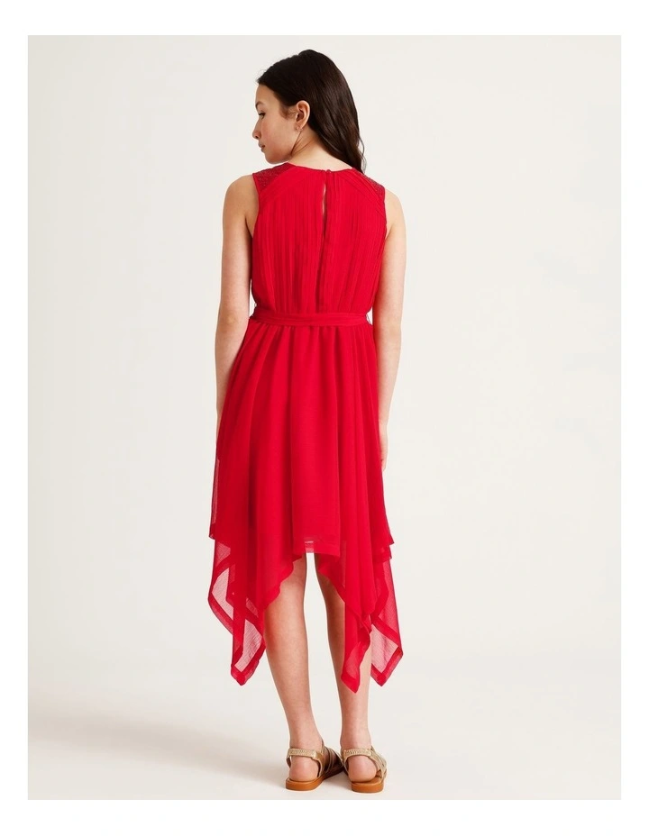 Olivia Senior Sleeveless Dress with Pleated Bodice and Handkerchief Hem in Scarlet image 5