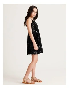 Eve Senior Sleeveless Sequin Fit and Flare Dress in Black