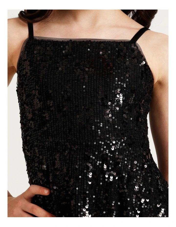 Eve Senior Sleeveless Sequin Fit and Flare Dress in Black image 4