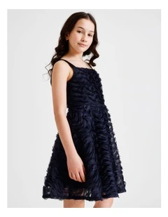 Gemma Senior Sleeveless Fit and Flare Dress with Rouleau in Navy