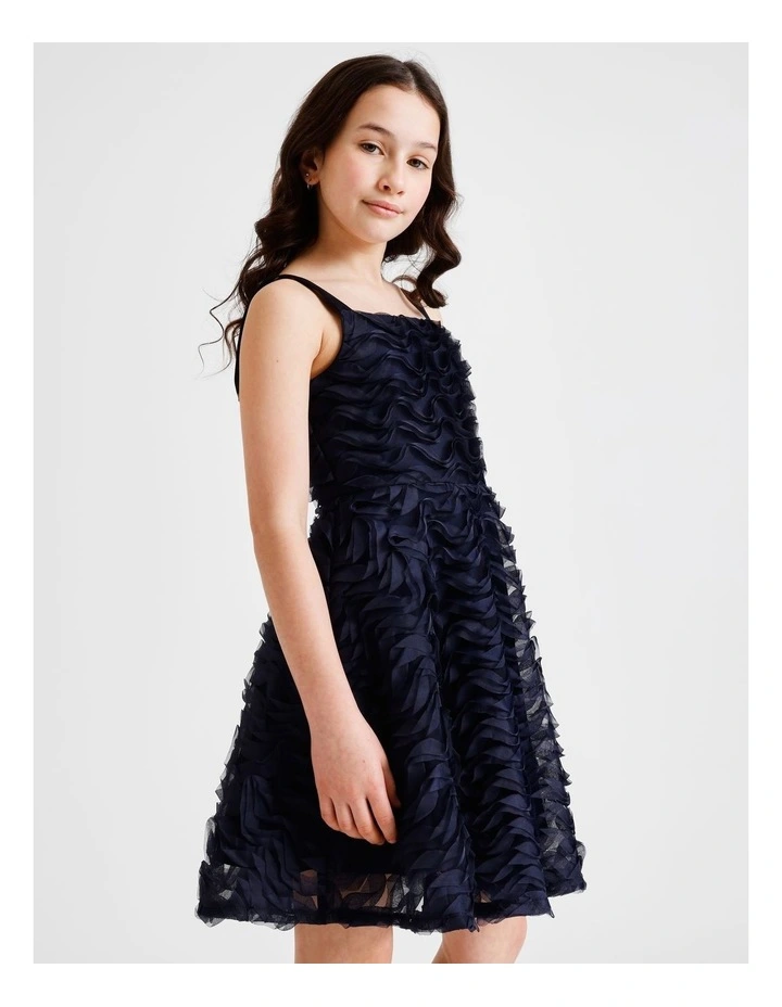 Gemma Senior Sleeveless Fit and Flare Dress with Rouleau in Navy image 1