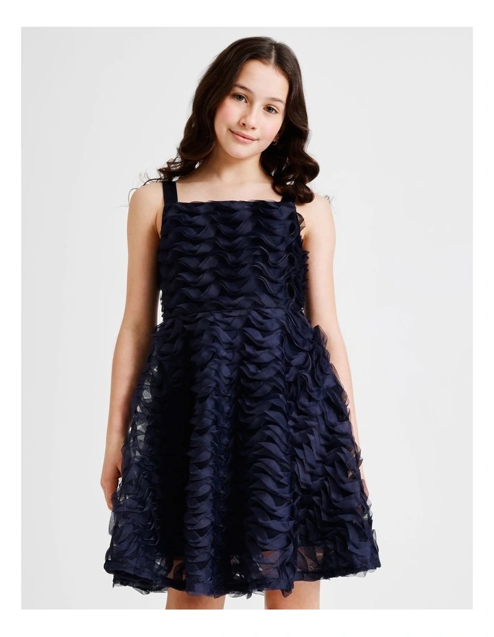 Gemma Senior Sleeveless Fit and Flare Dress with Rouleau in Navy image 4