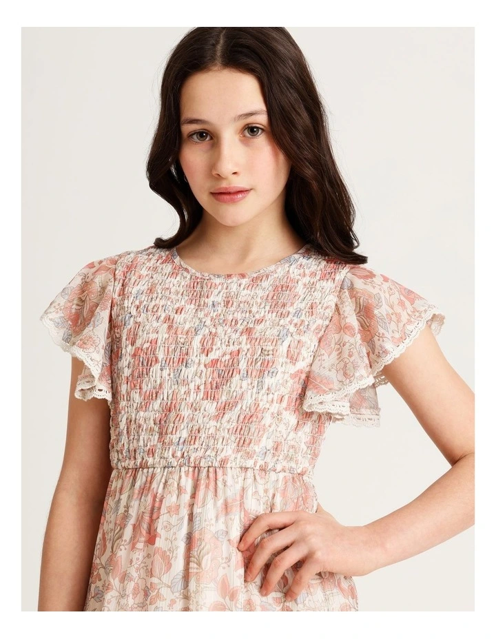 Genevieve Senior Short Sleeve Maxi Dress With Tiered Skirt & Lurex Stripe in Multi image 2