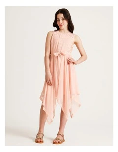 Olivia Senior Sleeveles Dress with Pleated Bodice and Handkerchief Hem in Blush