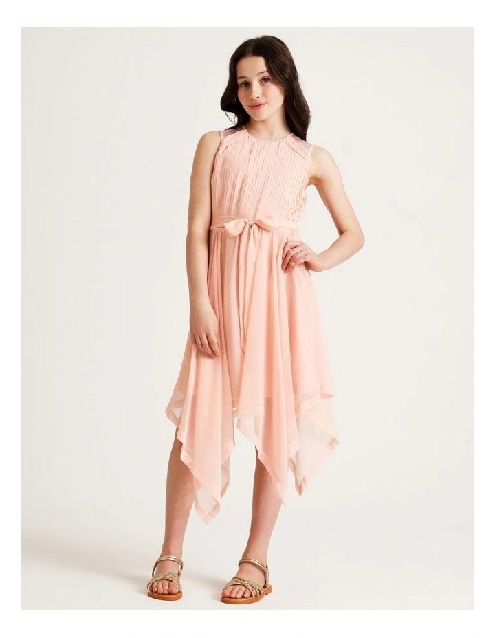 Olivia Senior Sleeveles Dress with Pleated Bodice and Handkerchief Hem in Blush image 1