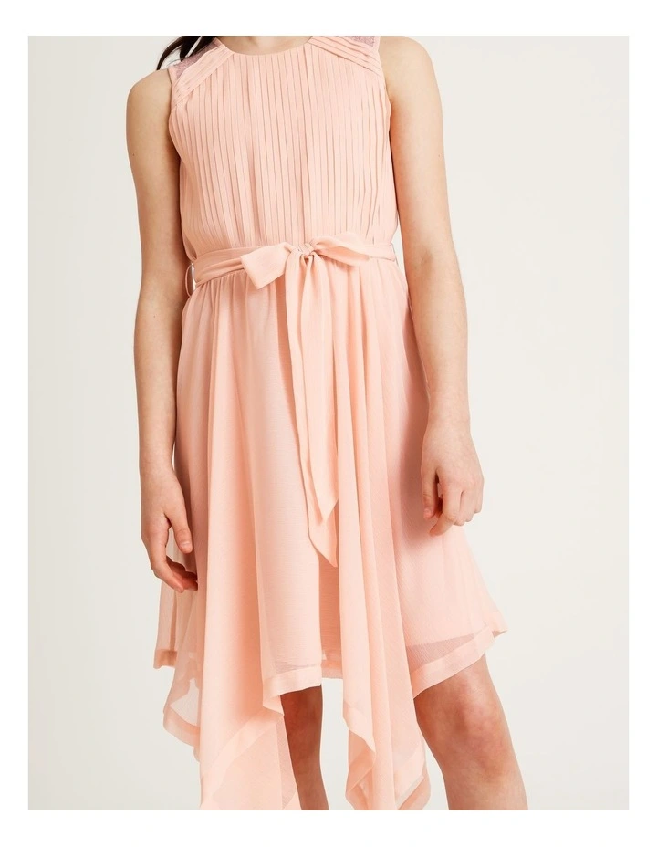 Olivia Senior Sleeveles Dress with Pleated Bodice and Handkerchief Hem in Blush image 4