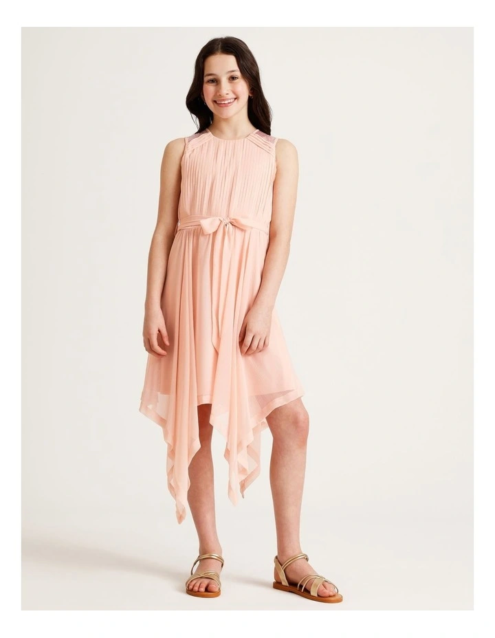 Olivia Senior Sleeveles Dress with Pleated Bodice and Handkerchief Hem in Blush image 5