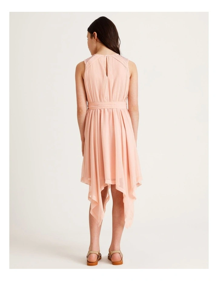 Olivia Senior Sleeveles Dress with Pleated Bodice and Handkerchief Hem in Blush image 6