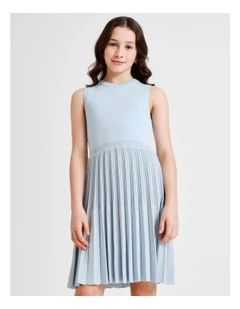 Ally Senior Sleeveless Knitted Dress with Lurex Skirt in Light Blue