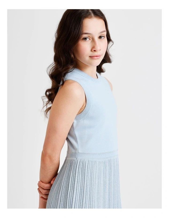 Ally Senior Sleeveless Knitted Dress with Lurex Skirt in Light Blue image 4