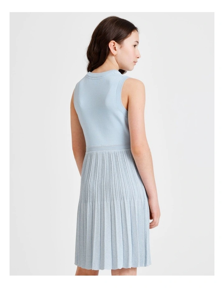 Ally Senior Sleeveless Knitted Dress with Lurex Skirt in Light Blue image 6