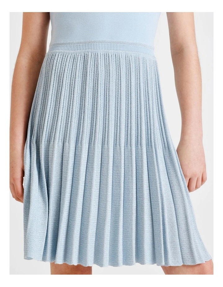 Ally Senior Sleeveless Knitted Dress with Lurex Skirt in Light Blue image 7