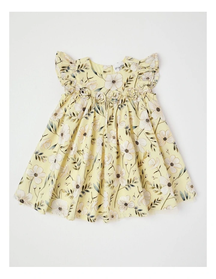 Elle Newborn Floral Dress with Flutter Sleeves in Yellow image 1