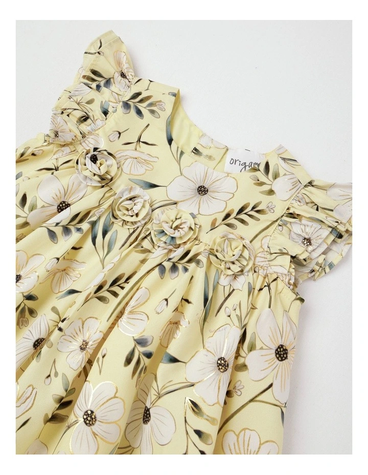 Elle Newborn Floral Dress with Flutter Sleeves in Yellow image 2