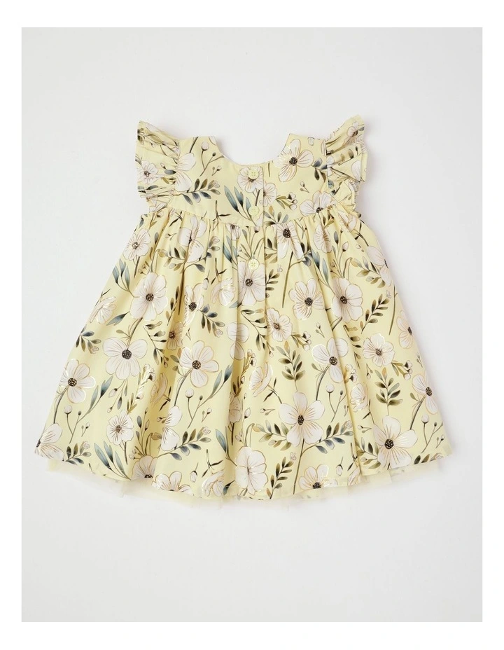 Elle Newborn Floral Dress with Flutter Sleeves in Yellow image 3