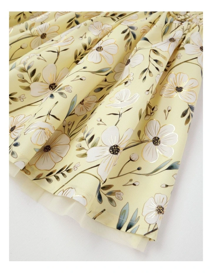 Elle Newborn Floral Dress with Flutter Sleeves in Yellow image 4