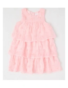 Elana Tiered Dress with 3D Florals in Pink