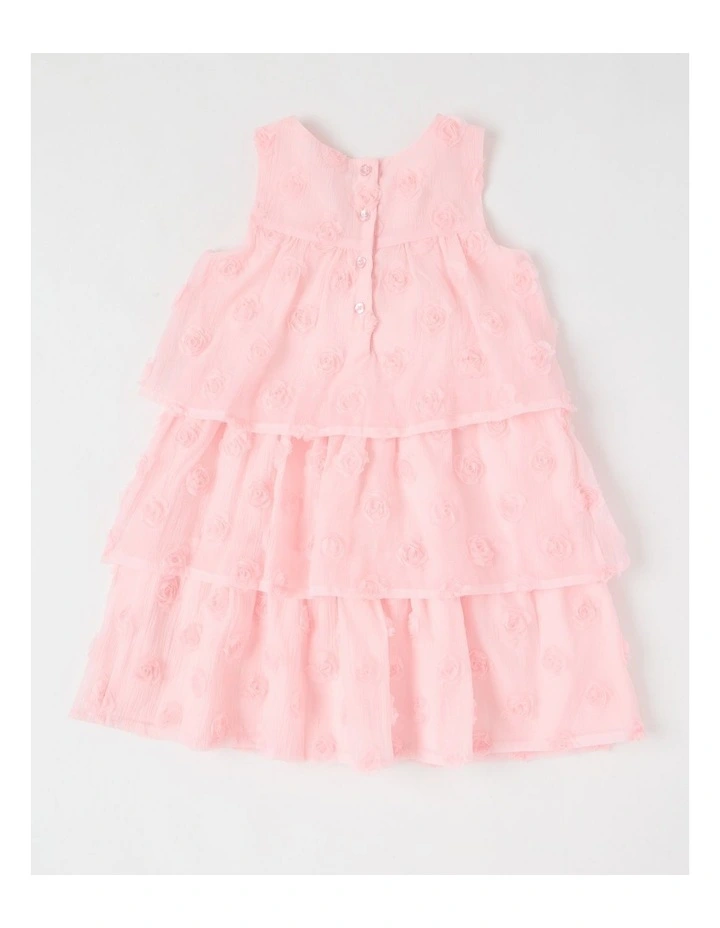 Elana Tiered Dress with 3D Florals in Pink image 2