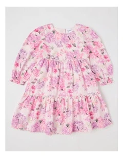 Seraphina Tiered Dress with Bobble Trim in Pink