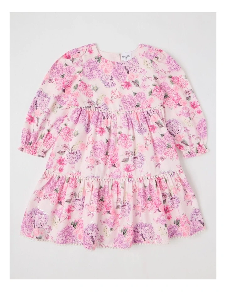 Seraphina Tiered Dress with Bobble Trim in Pink image 1