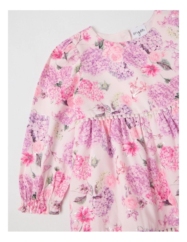 Seraphina Tiered Dress with Bobble Trim in Pink image 2