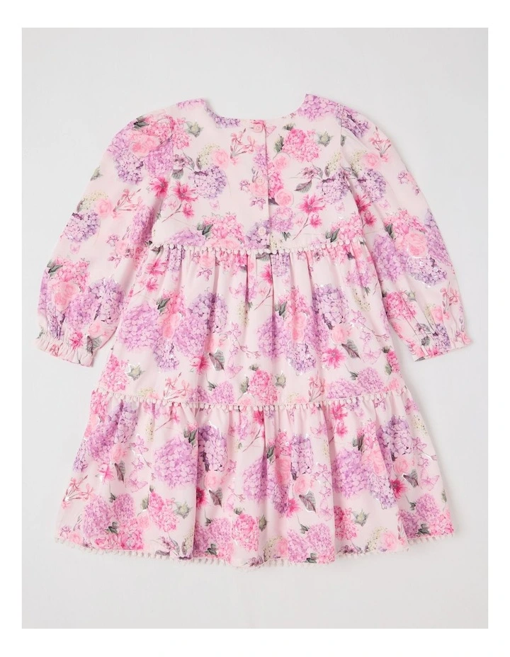 Seraphina Tiered Dress with Bobble Trim in Pink image 3