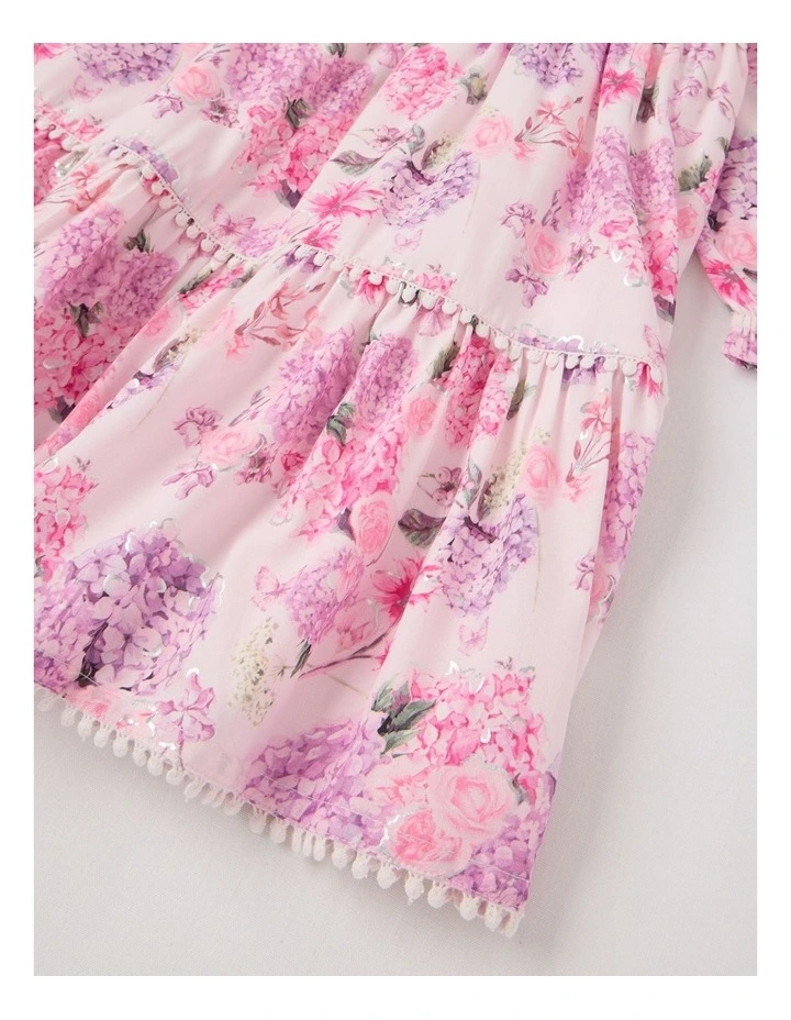 Seraphina Tiered Dress with Bobble Trim in Pink image 4