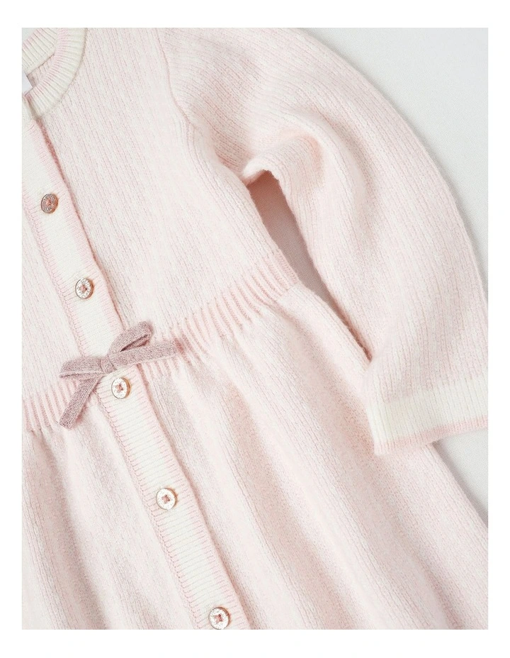 Leonora Tweed Look Knitted Dress in Pink image 2