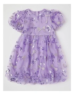 Gigi Dress with Bubble Sleeve & Embellished Tulle in Lilac