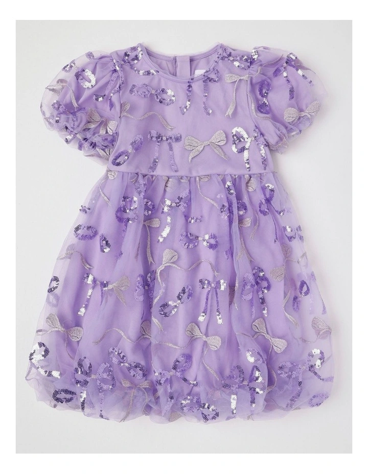 Gigi Dress with Bubble Sleeve & Embellished Tulle in Lilac image 1