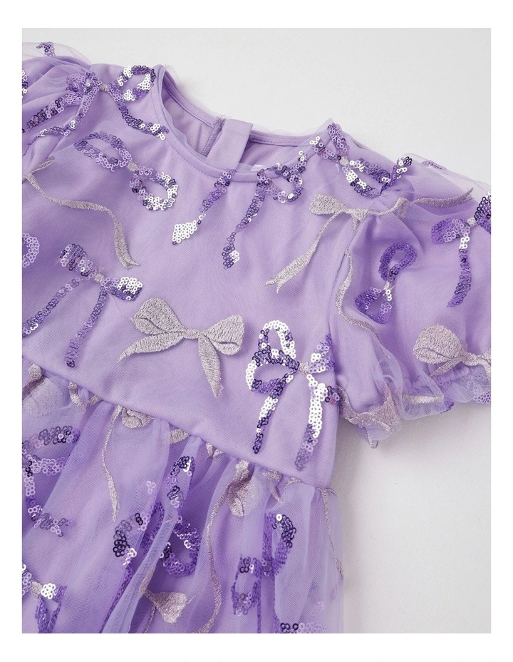 Gigi Dress with Bubble Sleeve & Embellished Tulle in Lilac image 2