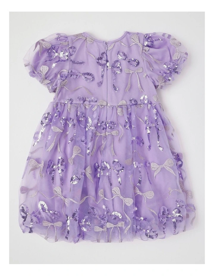 Gigi Dress with Bubble Sleeve & Embellished Tulle in Lilac image 3