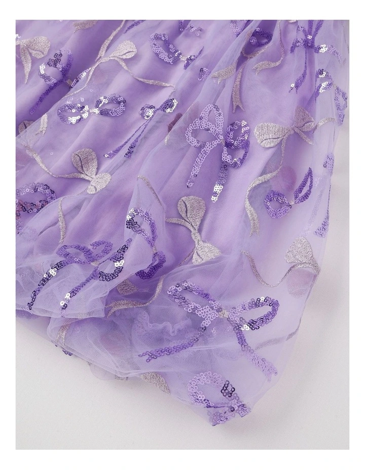 Gigi Dress with Bubble Sleeve & Embellished Tulle in Lilac image 4