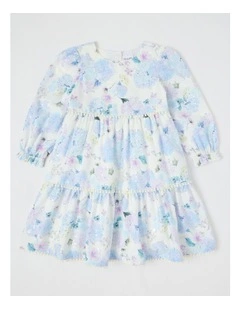 Seraphina Tiered Dress with Bobble Trim in White