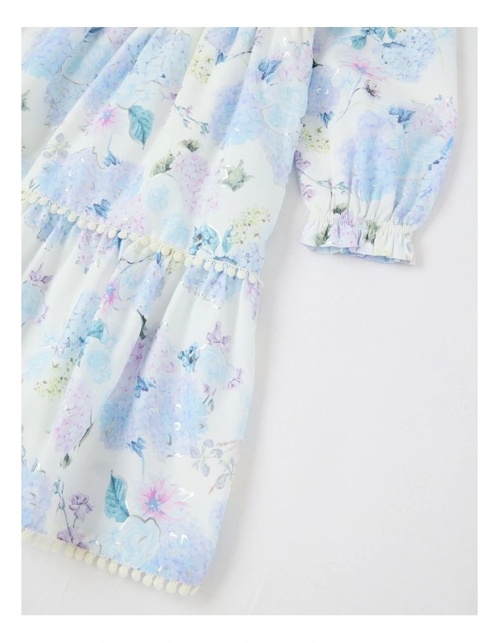 Seraphina Tiered Dress with Bobble Trim in White image 4