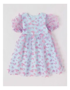 Lucinda 3D Cut Out Butterfly Dress with Puff Sleeves in Light Blue