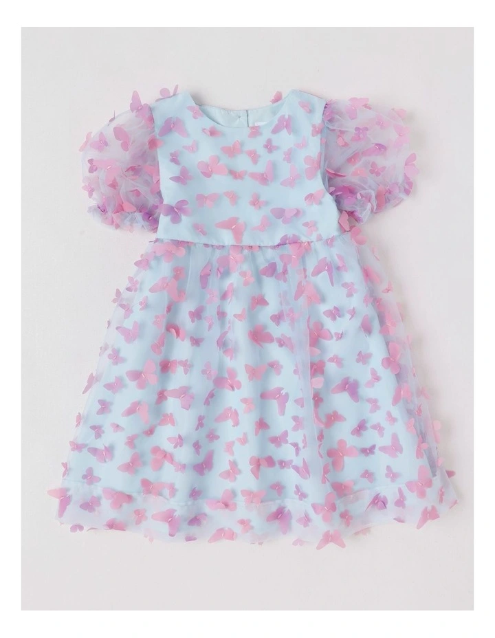 Lucinda 3D Cut Out Butterfly Dress with Puff Sleeves in Light Blue image 1