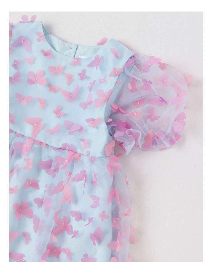 Lucinda 3D Cut Out Butterfly Dress with Puff Sleeves in Light Blue image 2