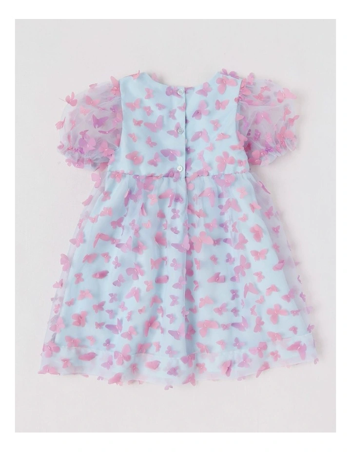 Lucinda 3D Cut Out Butterfly Dress with Puff Sleeves in Light Blue image 3