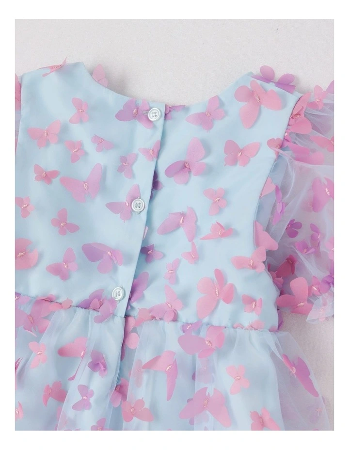 Lucinda 3D Cut Out Butterfly Dress with Puff Sleeves in Light Blue image 5